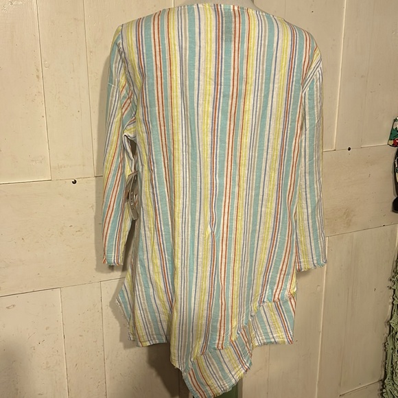 NWT Ali Miles Striped Linen/Cotton Tunic Women Sz Med Shirt Blouse Beach Cruise - Picture 4 of 9